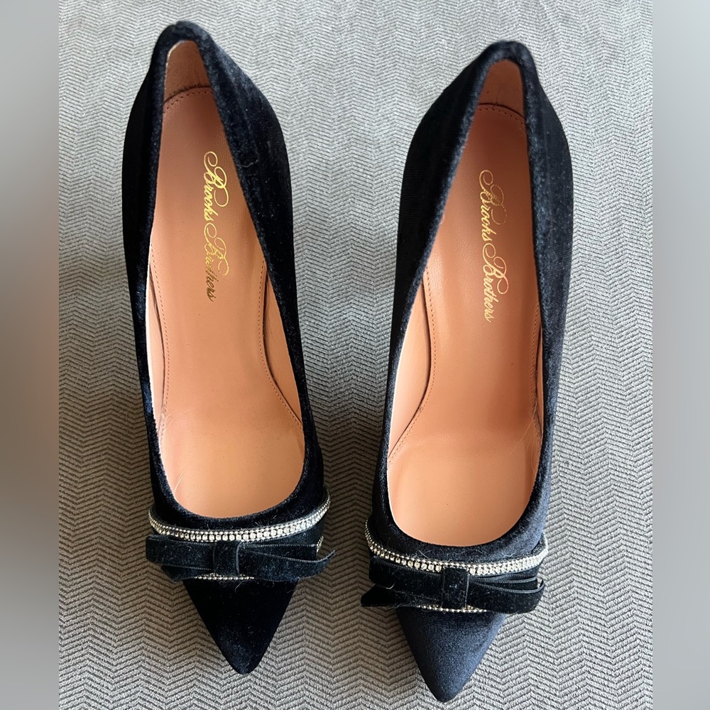 Brooks Brothers - Rhinestone-Trimmed Velvet Point-Toe Pumps